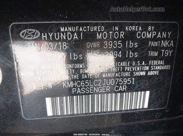 KMHC65LC2JU075951 2018 HYUNDAI IONIQ HYBRID Black Widok komory silnika