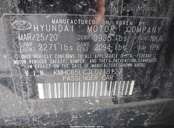 KMHC65LC3LU218120 2020 HYUNDAI IONIQ HYBRID Black ძრავის განყოფილების ხედი