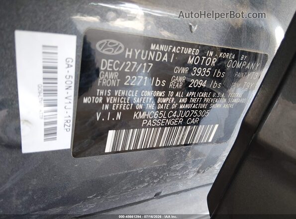 KMHC65LC4JU075305 2018 HYUNDAI IONIQ HYBRID Gray Widok komory silnika