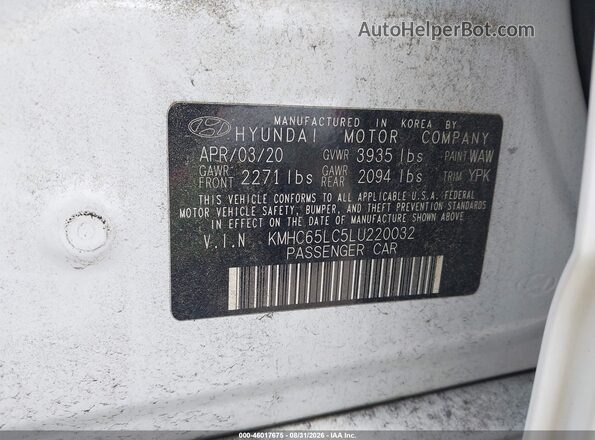 KMHC65LC5LU220032 2020 HYUNDAI IONIQ HYBRID White Widok komory silnika