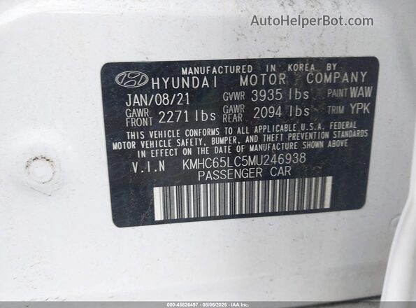 KMHC65LC5MU246938 2021 HYUNDAI IONIQ HYBRID White Շարժիչի բաժամունքի տեսք