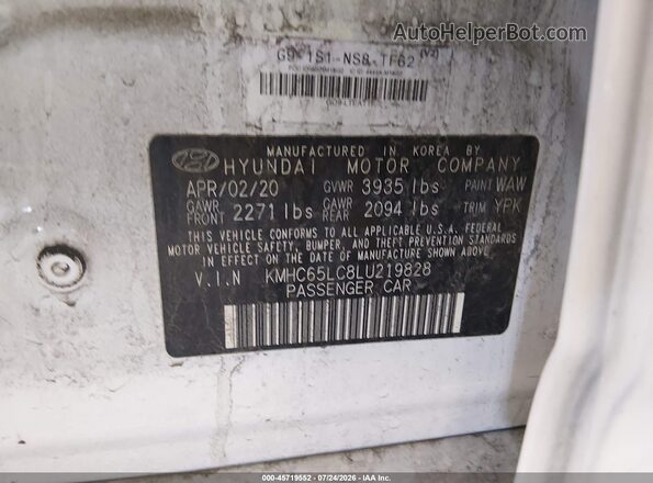 KMHC65LC8LU219828 2020 HYUNDAI IONIQ HYBRID White Widok komory silnika