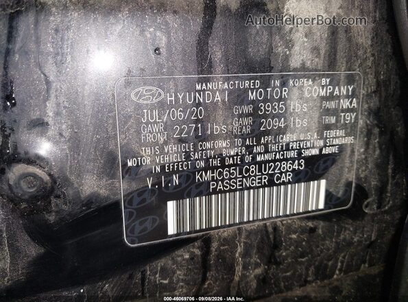 KMHC65LC8LU228643 2020 HYUNDAI IONIQ HYBRID Black Widok komory silnika