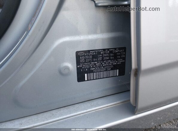 KMHC65LC8LU233101 2020 HYUNDAI IONIQ HYBRID Silver ძრავის განყოფილების ხედი