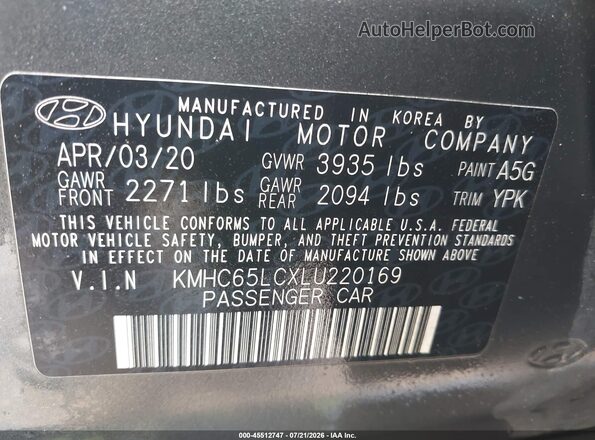 KMHC65LCXLU220169 2020 HYUNDAI IONIQ HYBRID Gray Engine compartment view