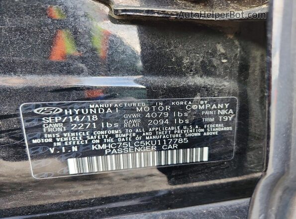 KMHC75LC5KU117785 2019 HYUNDAI IONIQ Black სალონის 360-გრადუსიანი ხედი