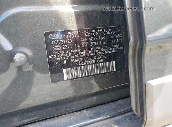 KMHC75LC9LU239793 2020 HYUNDAI IONIQ Gray VIN sticker view