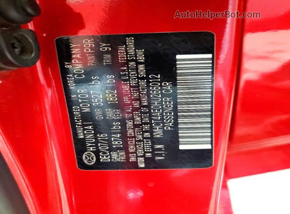 KMHCT4AE0HU266012 2017 HYUNDAI ACCENT Красный Вид наклейки с VIN-кодом
