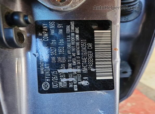 KMHCT4AE1GU043511 2016 HYUNDAI ACCENT Charcoal Вид підкапотного простору