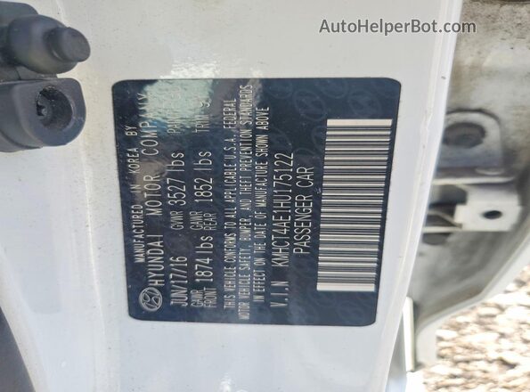 KMHCT4AE1HU175122 2017 HYUNDAI ACCENT White Շարժիչի բաժամունքի տեսք