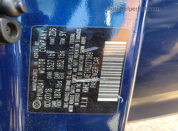 KMHCT4AE1HU237389 2017 HYUNDAI ACCENT Blue Widok komory silnika
