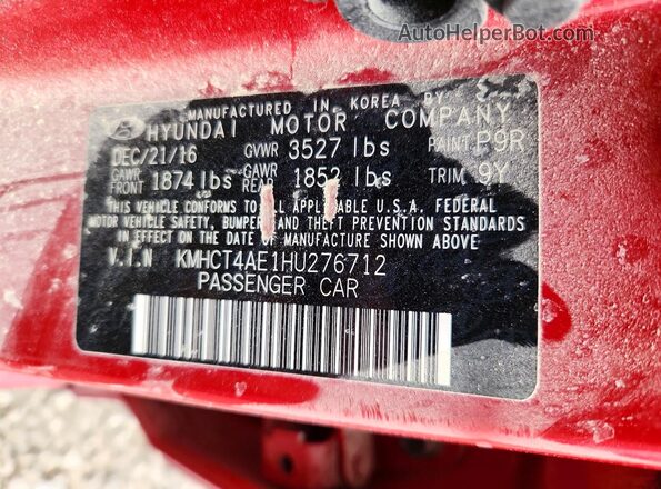 KMHCT4AE1HU276712 2017 HYUNDAI ACCENT Red Շարժիչի բաժամունքի տեսք