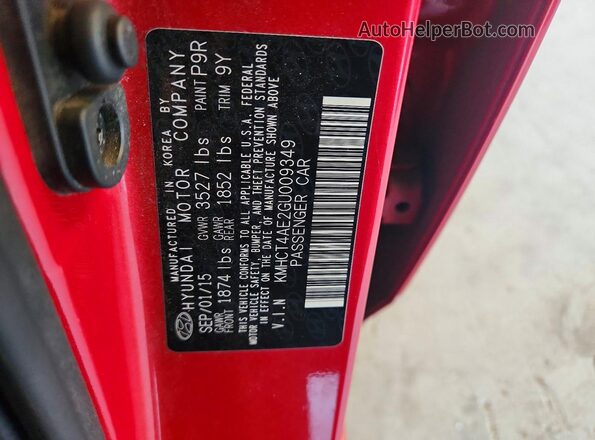 KMHCT4AE2GU009349 2016 HYUNDAI ACCENT Red VIN կոդի պիտակի տեսք