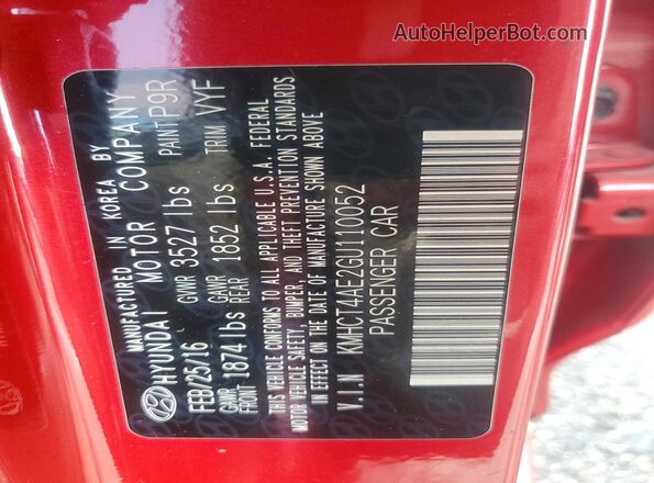 KMHCT4AE2GU110052 2016 HYUNDAI ACCENT Red Շարժիչի բաժամունքի տեսք
