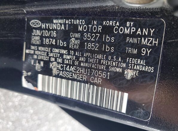 KMHCT4AE2HU170561 2017 HYUNDAI ACCENT Black Widok komory silnika