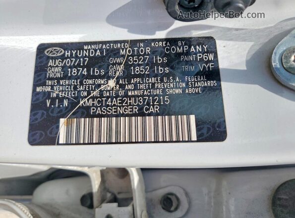 KMHCT4AE2HU371215 2017 HYUNDAI ACCENT White Вид наклейки з VIN-кодом