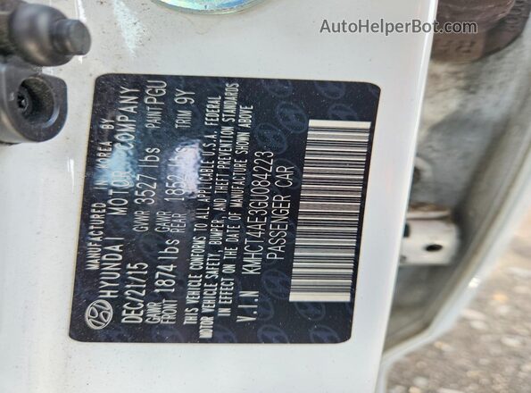 KMHCT4AE3GU084223 2016 HYUNDAI ACCENT White VIN კოდის სტიკერის ხედი
