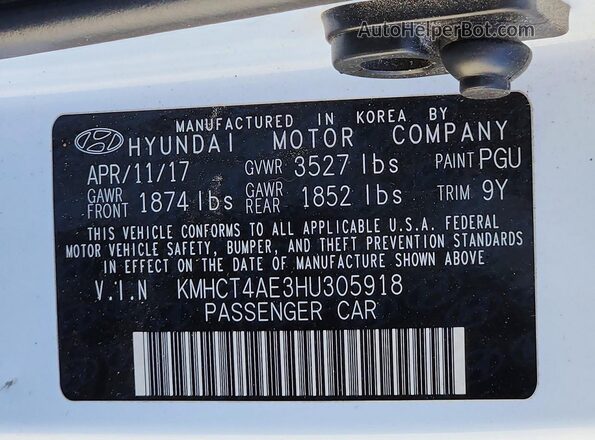 KMHCT4AE3HU305918 2017 HYUNDAI ACCENT Белый Вид подкапотного пространства