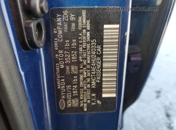 KMHCT4AE4HU240335 2017 HYUNDAI ACCENT Blue Vista del compartimento del motor