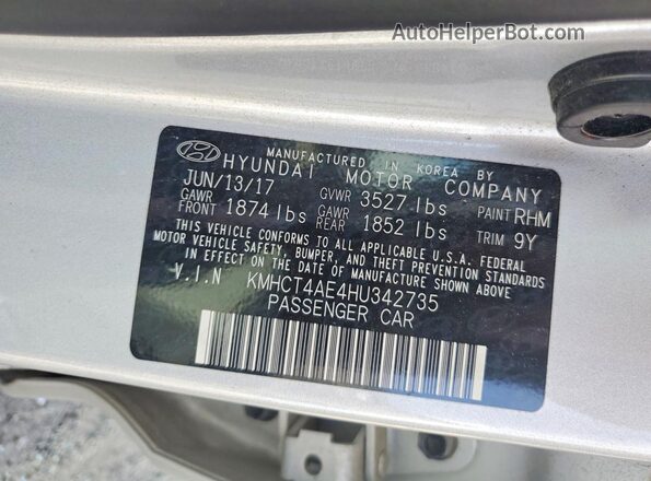 KMHCT4AE4HU342735 2017 HYUNDAI ACCENT Серебряный Вид подкапотного пространства