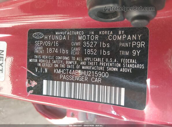 KMHCT4AE5HU215900 2017 HYUNDAI ACCENT Red Vista del compartimento del motor