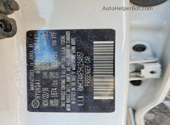 KMHCT4AE5HU254857 2017 HYUNDAI ACCENT White Շարժիչի բաժամունքի տեսք