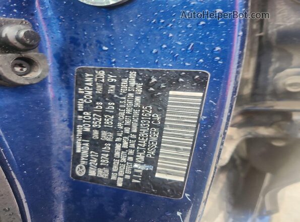 KMHCT4AE8HU331625 2017 HYUNDAI ACCENT Blue VIN კოდის სტიკერის ხედი