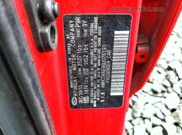 KMHCT4AE9GU076191 2016 HYUNDAI ACCENT Red Вид наклейки з VIN-кодом