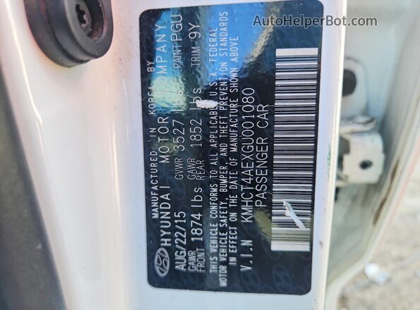 KMHCT4AEXGU001080 2016 HYUNDAI ACCENT Белый Вид подкапотного пространства