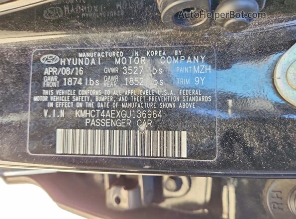 KMHCT4AEXGU136964 2016 HYUNDAI ACCENT Black Widok komory silnika