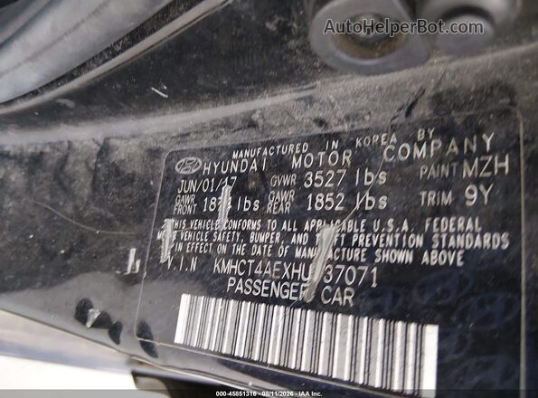 KMHCT4AEXHU337071 2017 HYUNDAI ACCENT Черный Вид подкапотного пространства