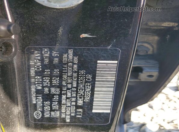 KMHCT5AE0HU326196 2017 HYUNDAI ACCENT Black Вид підкапотного простору