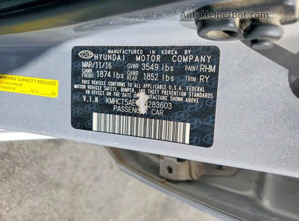 KMHCT5AE3GU283603 2016 HYUNDAI ACCENT Silver Widok komory silnika