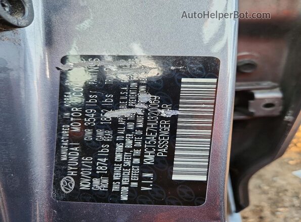 KMHCT5AE7HU320069 2017 HYUNDAI ACCENT Gray Շարժիչի բաժամունքի տեսք