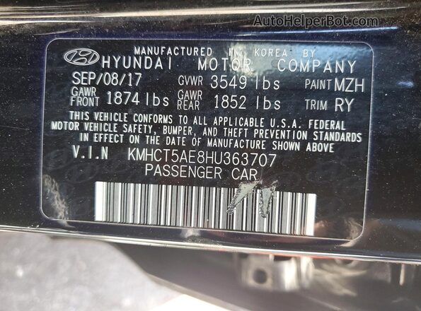 KMHCT5AE8HU363707 2017 HYUNDAI ACCENT Черный Вид наклейки с VIN-кодом