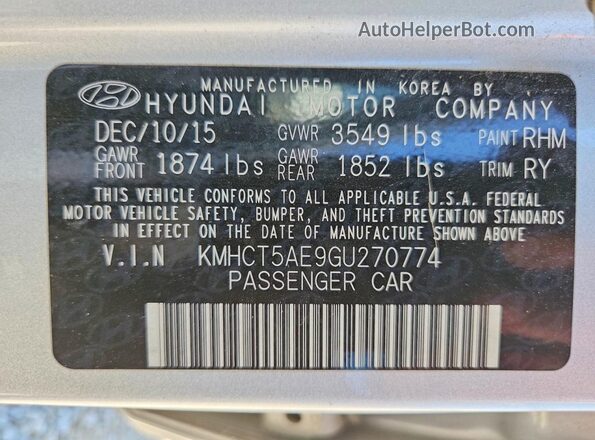KMHCT5AE9GU270774 2016 HYUNDAI ACCENT Silver Widok komory silnika