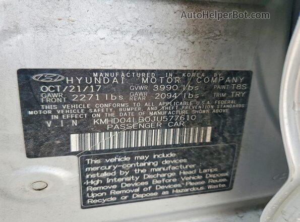 KMHD04LB0JU577610 2018 HYUNDAI ELANTRA Серебряный Вид подкапотного пространства