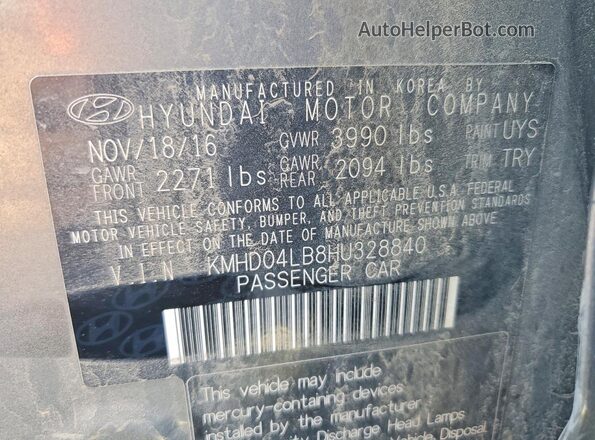 KMHD04LB8HU328840 2017 HYUNDAI ELANTRA Gray Vista del compartimento del motor