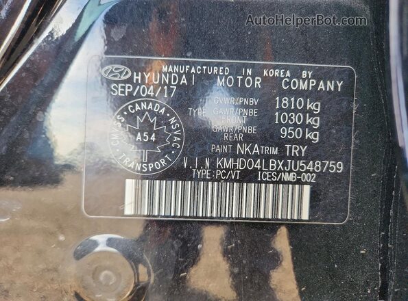 KMHD04LBXJU548759 2018 HYUNDAI ELANTRA Черный Вид наклейки с VIN-кодом
