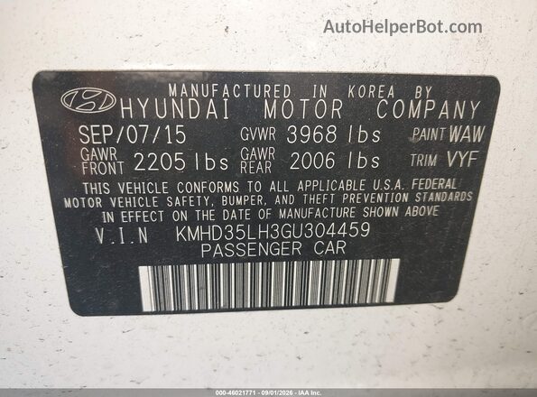 KMHD35LH3GU304459 2016 HYUNDAI ELANTRA GT Белый Вид подкапотного пространства