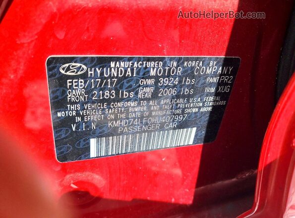 KMHD74LF0HU407997 2017 HYUNDAI ELANTRA Maroon ძრავის განყოფილების ხედი
