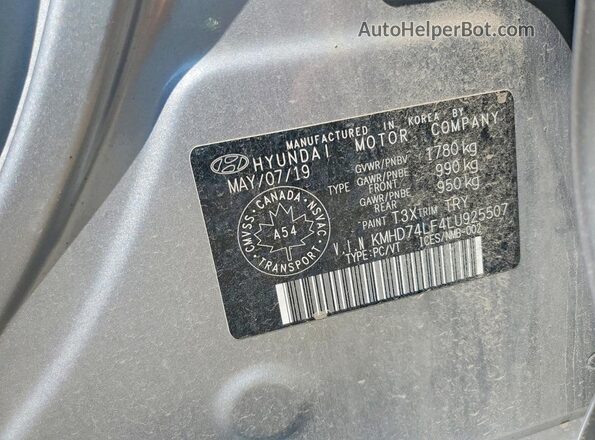 KMHD74LF4LU925507 2020 HYUNDAI ELANTRA Silver Вид підкапотного простору