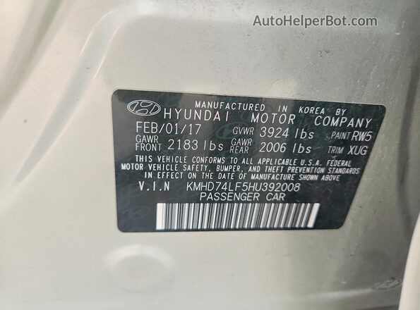 KMHD74LF5HU392008 2017 HYUNDAI ELANTRA Beige VIN կոդի պիտակի տեսք