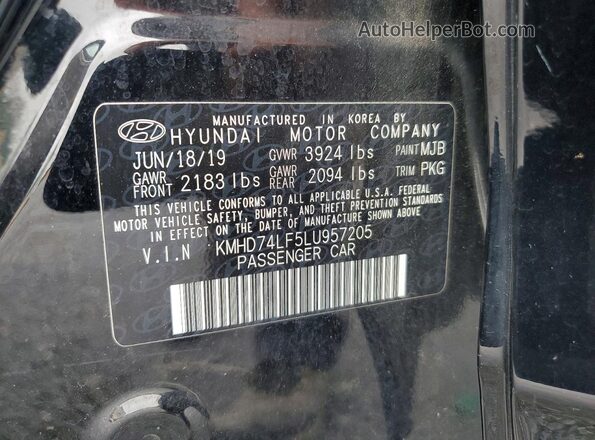 KMHD74LF5LU957205 2020 HYUNDAI ELANTRA Black Widok naklejki z numerem VIN