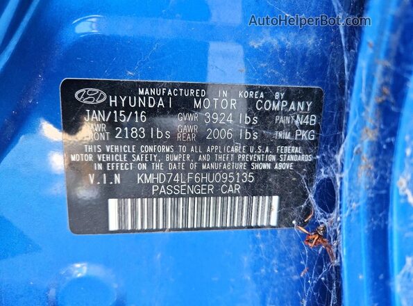 KMHD74LF6HU095135 2017 HYUNDAI ELANTRA Синий Вид наклейки с VIN-кодом