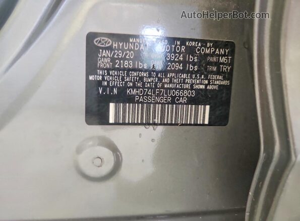 KMHD74LF7LU066803 2020 HYUNDAI ELANTRA Silver Շարժիչի բաժամունքի տեսք