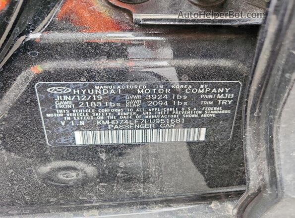 KMHD74LF7LU951681 2020 HYUNDAI ELANTRA Black Вид наклейки з VIN-кодом