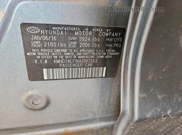 KMHD74LF8HU087263 2017 HYUNDAI ELANTRA Gray ძრავის განყოფილების ხედი