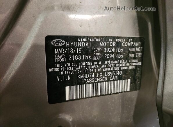 KMHD74LFXLU895140 2020 HYUNDAI ELANTRA Gray Engine compartment view