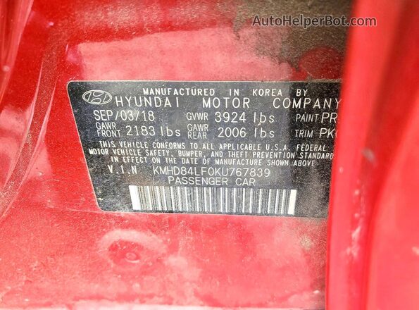 KMHD84LF0KU767839 2019 HYUNDAI ELANTRA Red Engine compartment view